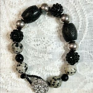 Chunky fun boho beads- lava, Dalmatian jasper, acrylic, sparkle button